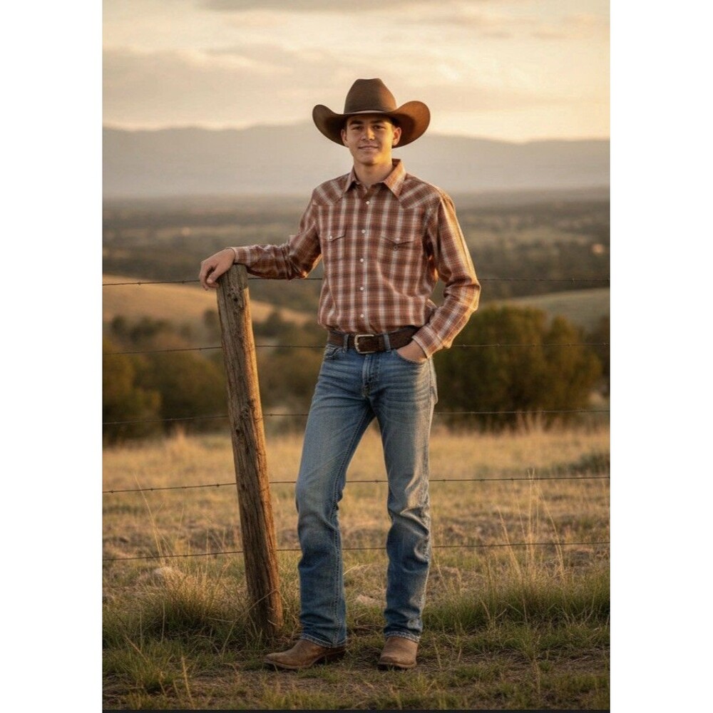 Panhandle Slim Western Shirt Boys Large 14 Orange Pearl Snap Rodeo Cowboy